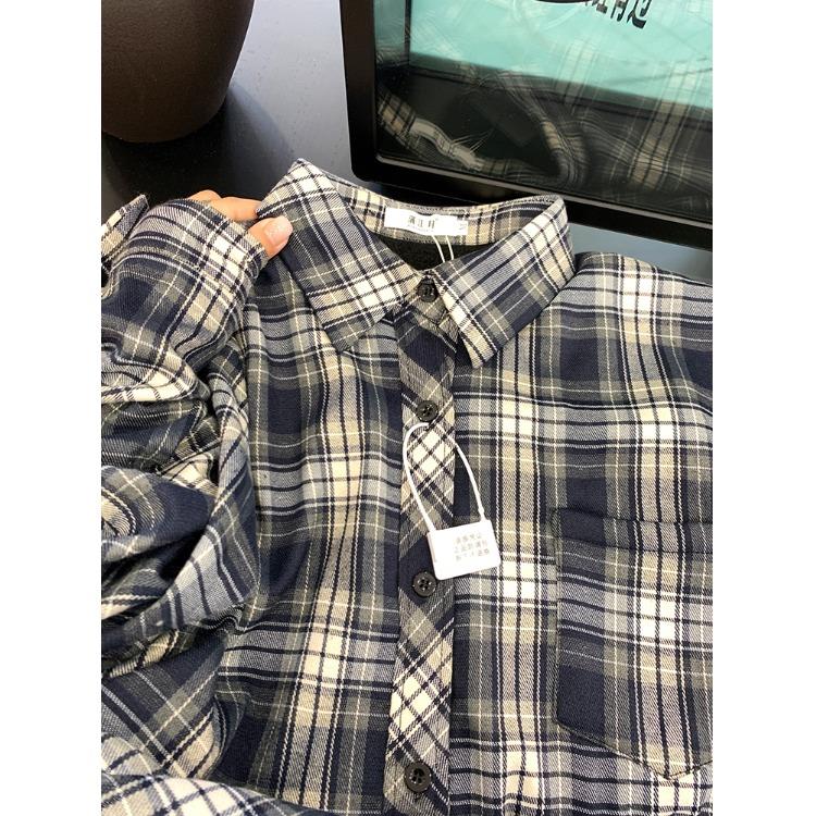 复古格子衬衫女秋冬加绒保暖韩系休闲外套上衣慵懒松弛感长袖衬衣