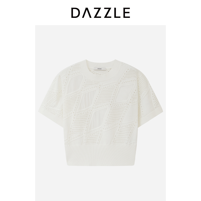 DAZZLE 地素毛衫短袖棉混纺白色毛织短袖2I2E303