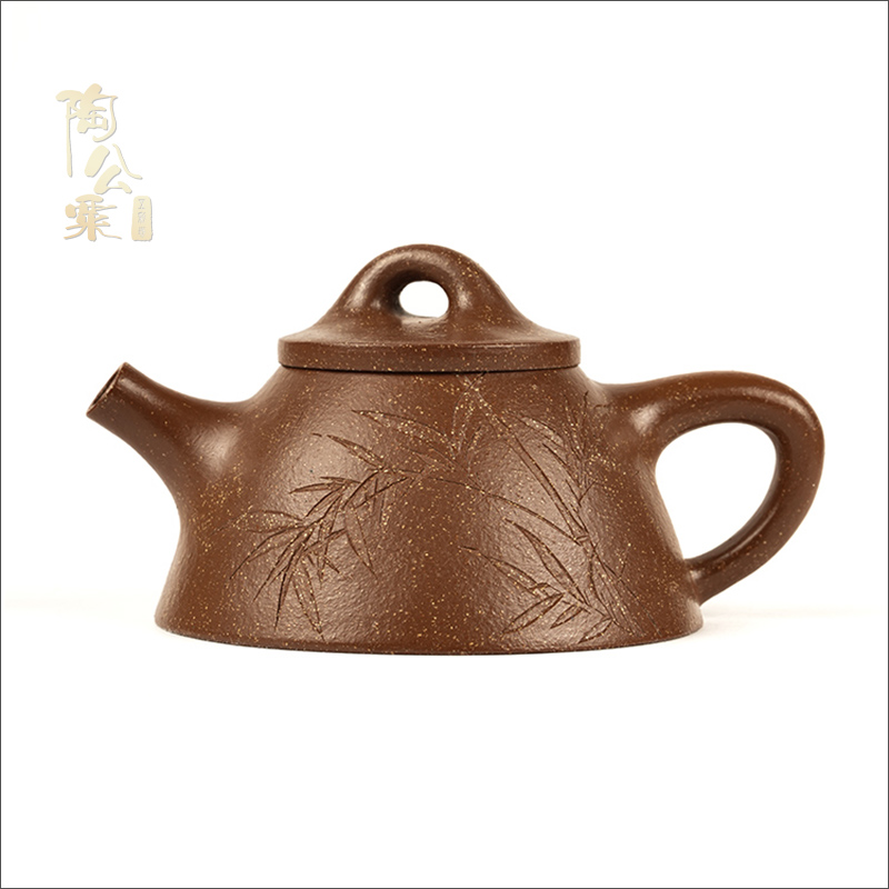 陶公粟原矿刻绘红朱段《霸王石瓢》250cc手制紫砂壶中容量茶具