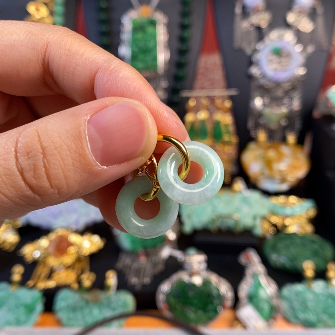 翡翠耳饰未镶嵌甜甜圈耳坠 亏清