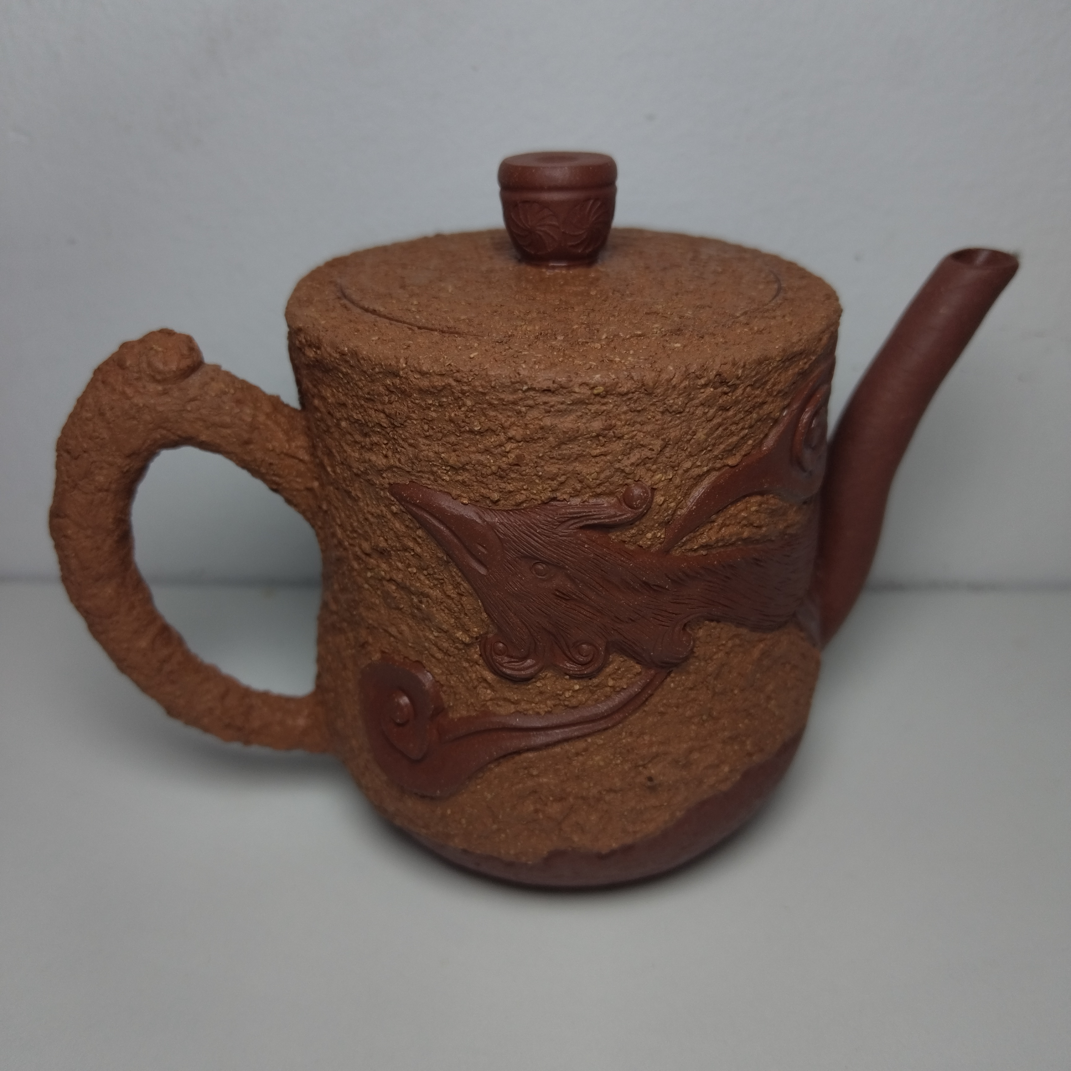 宜兴紫砂浮雕龙凤呈祥茶壶降坡泥粉浆，容量330cc