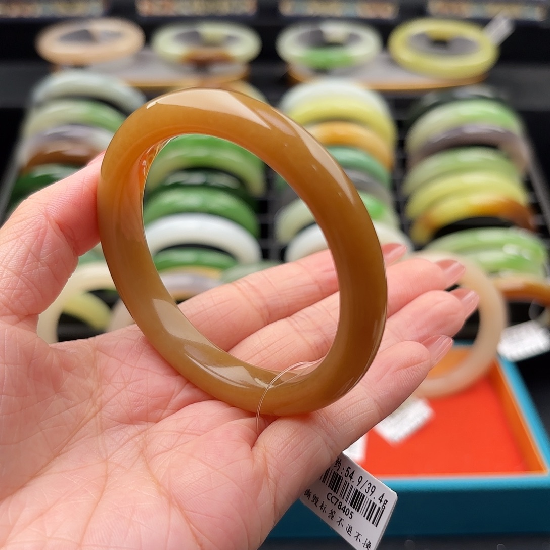 和田玉未镶嵌手镯满圈老红糖54.9