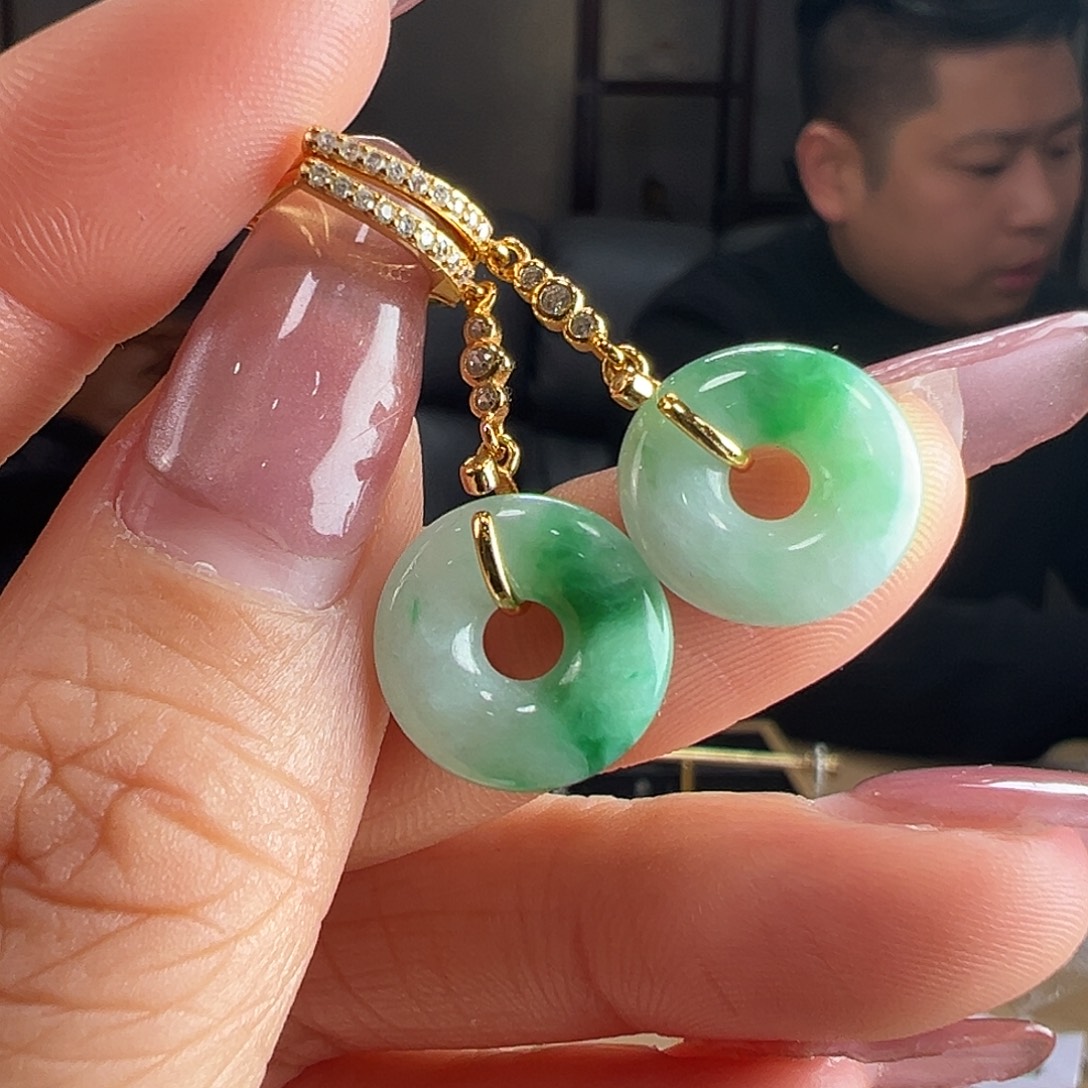 翡翠银S925镶嵌耳饰耳环