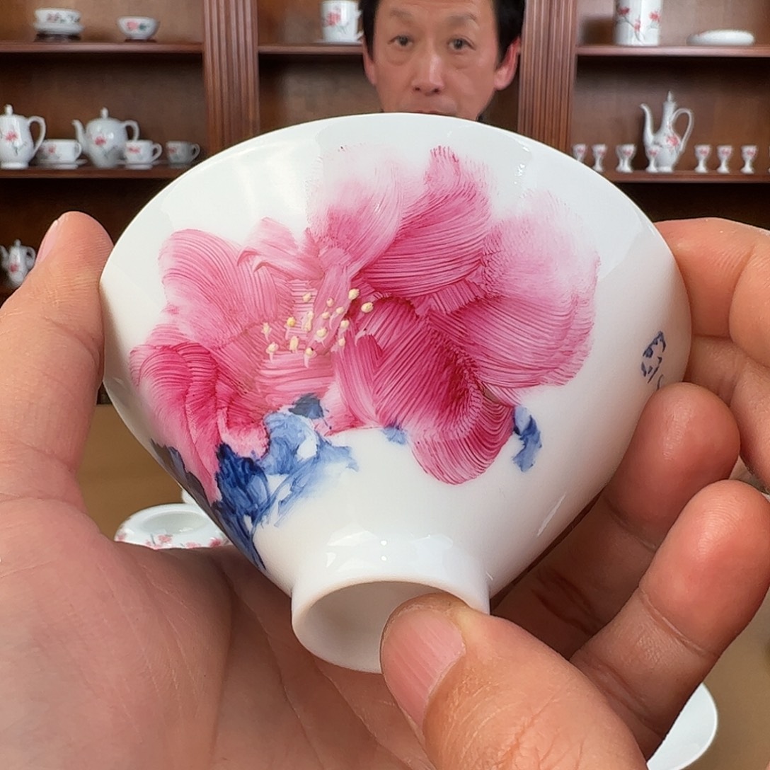 瓷柴窑手指画斗笠杯