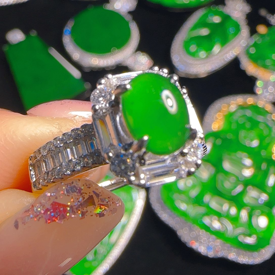 翡翠戒指银S925镶嵌天然