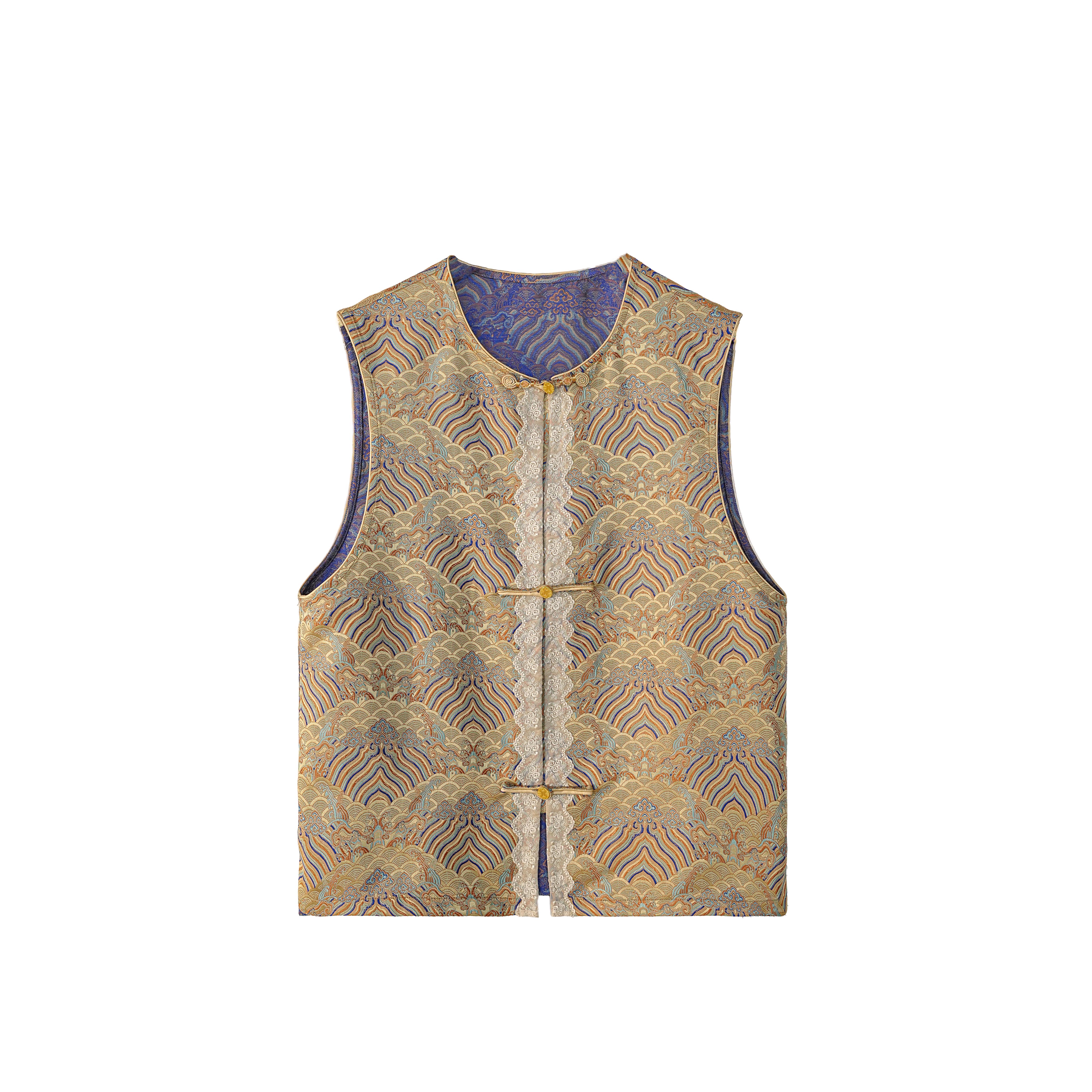 【金川】新中式宋锦桑蚕丝国风复古时尚提花气质无袖马甲女A512073