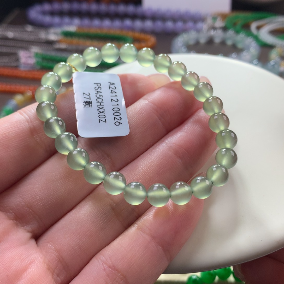 翡翠手链未镶嵌翡翠高冰橄榄绿卡6+