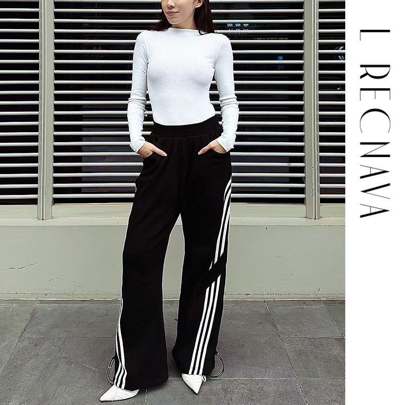 L RECNAVA/芮柯纳未加绒 美式复古三条杠 宽松直筒可束脚工装裤