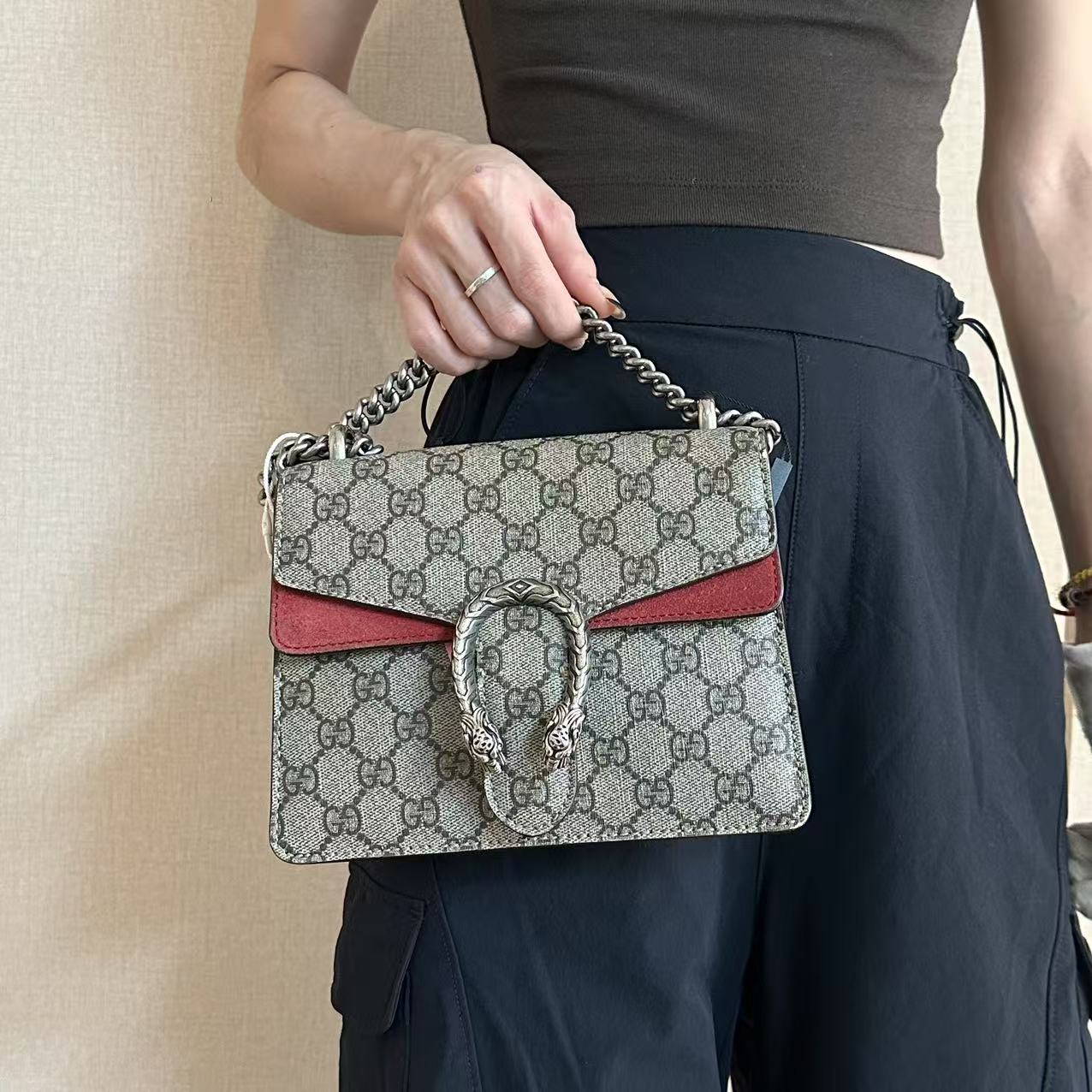 95新 GUCCI/古驰 老花红色酒神小号斜跨包/甜甜精选