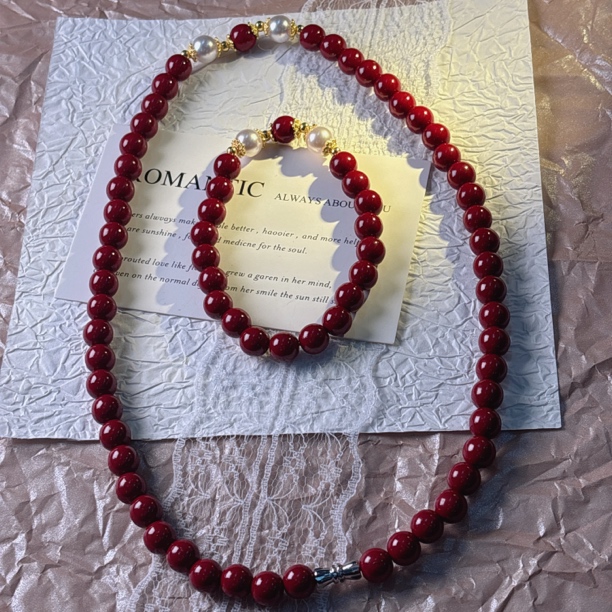 含辰砂工艺品Z001-套装项链+手链-8mm无礼盒含辰砂量低介意者勿拍