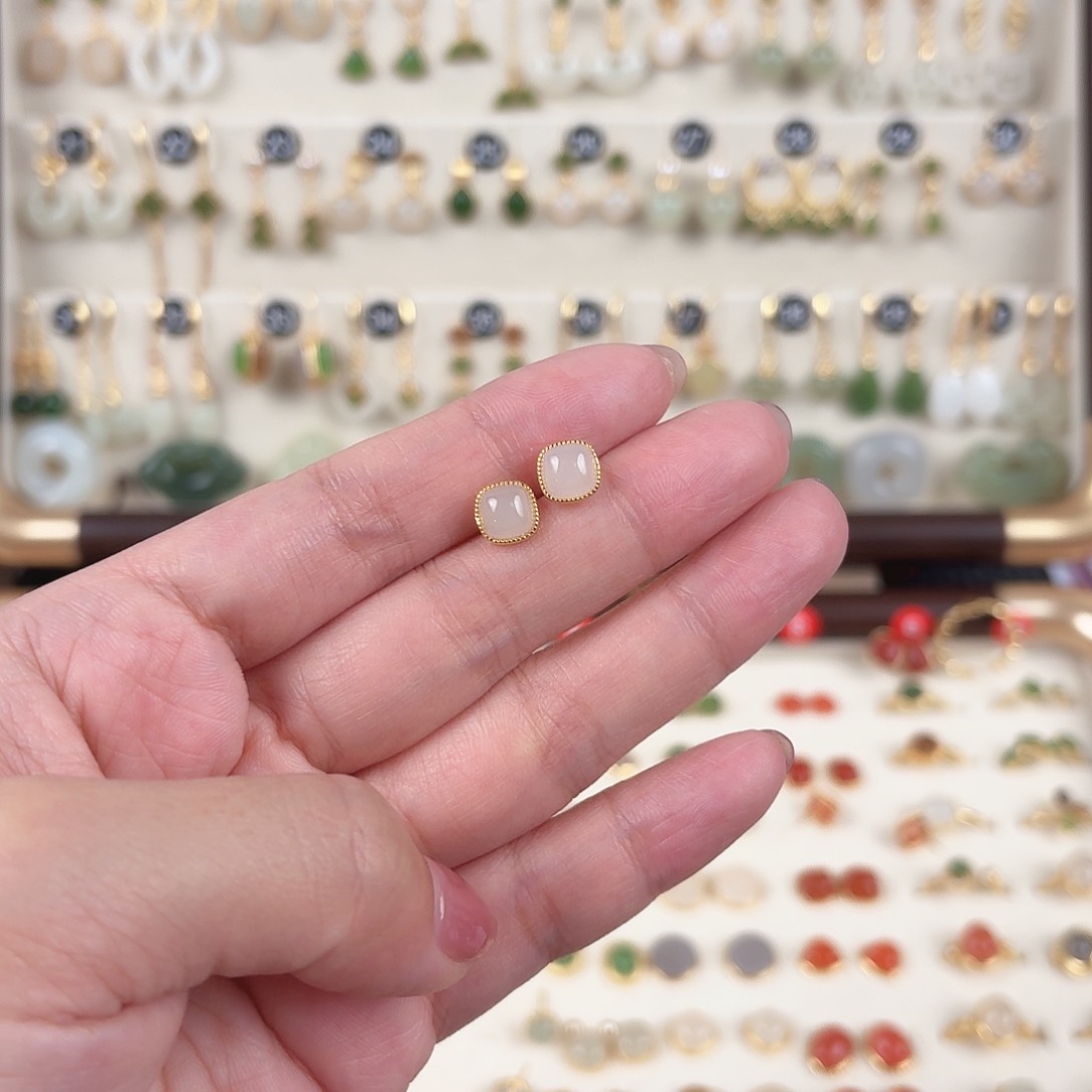 银S925镶嵌和田玉耳饰