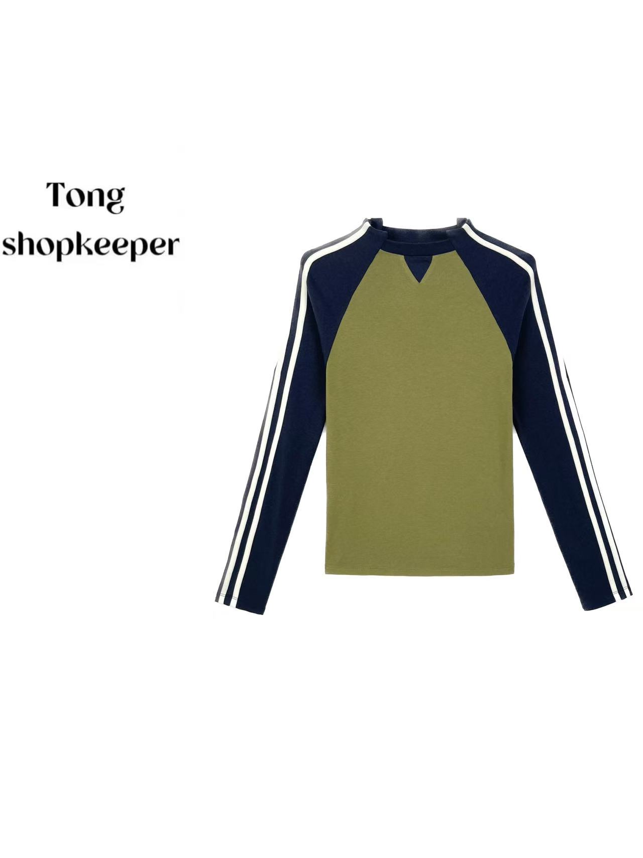 QJ/彤掌柜1683135 冬季26绵羊毛齿轮领条纹时髦假两件减龄上衣