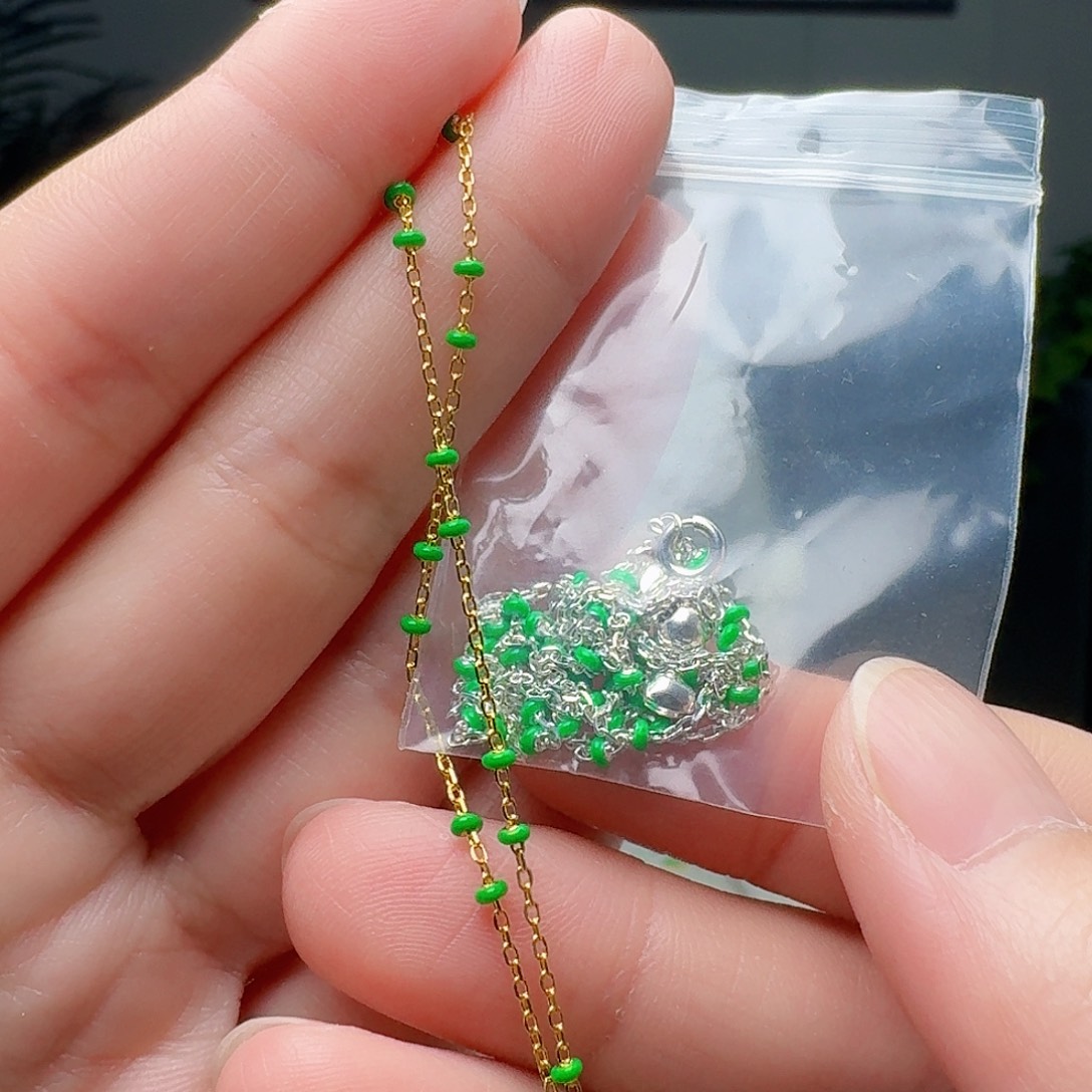 翡翠银S925镶嵌项链银链子