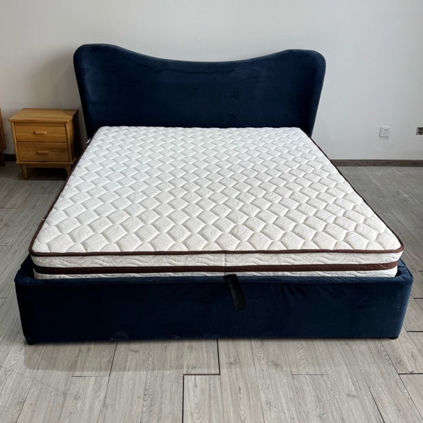 库柏1.4/1.6米欧式储物床加床垫一套（海蓝色