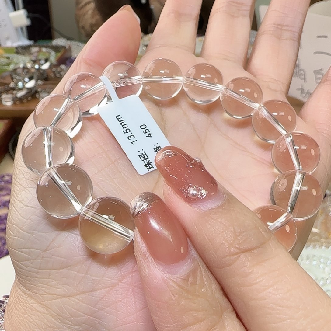 叶***花手串未镶嵌水晶天然白水晶全净体