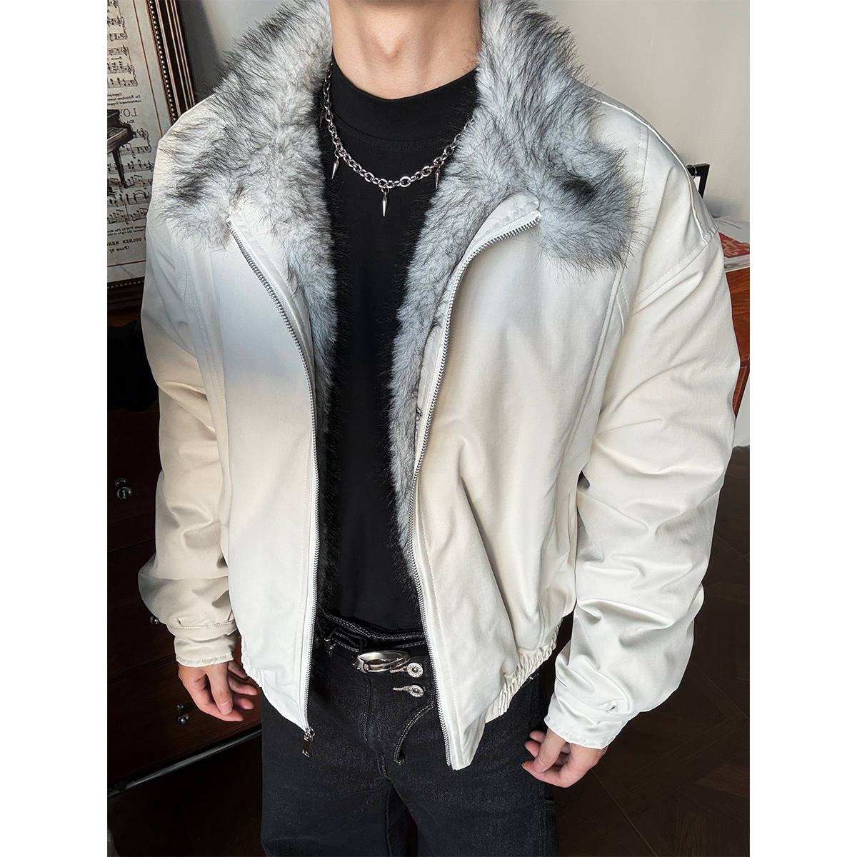美式复古座山雕棉服外套男冬季潮牌宽松加绒加厚保暖立领棉衣上衣