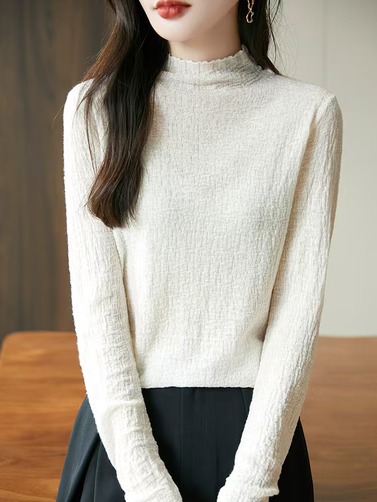 60支精纺羊毛衫~肌理感小半高领 袖子加长薄款微宽松超软打底衫女