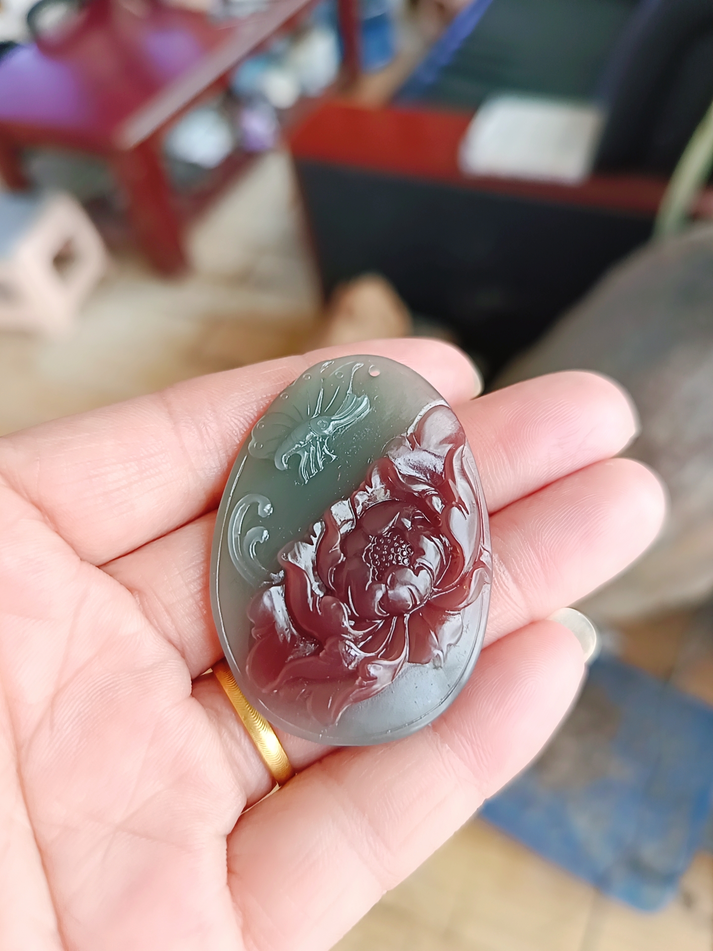 秦紫玉挂件《花开富贵》重15克高46mm宽33mm厚8mm