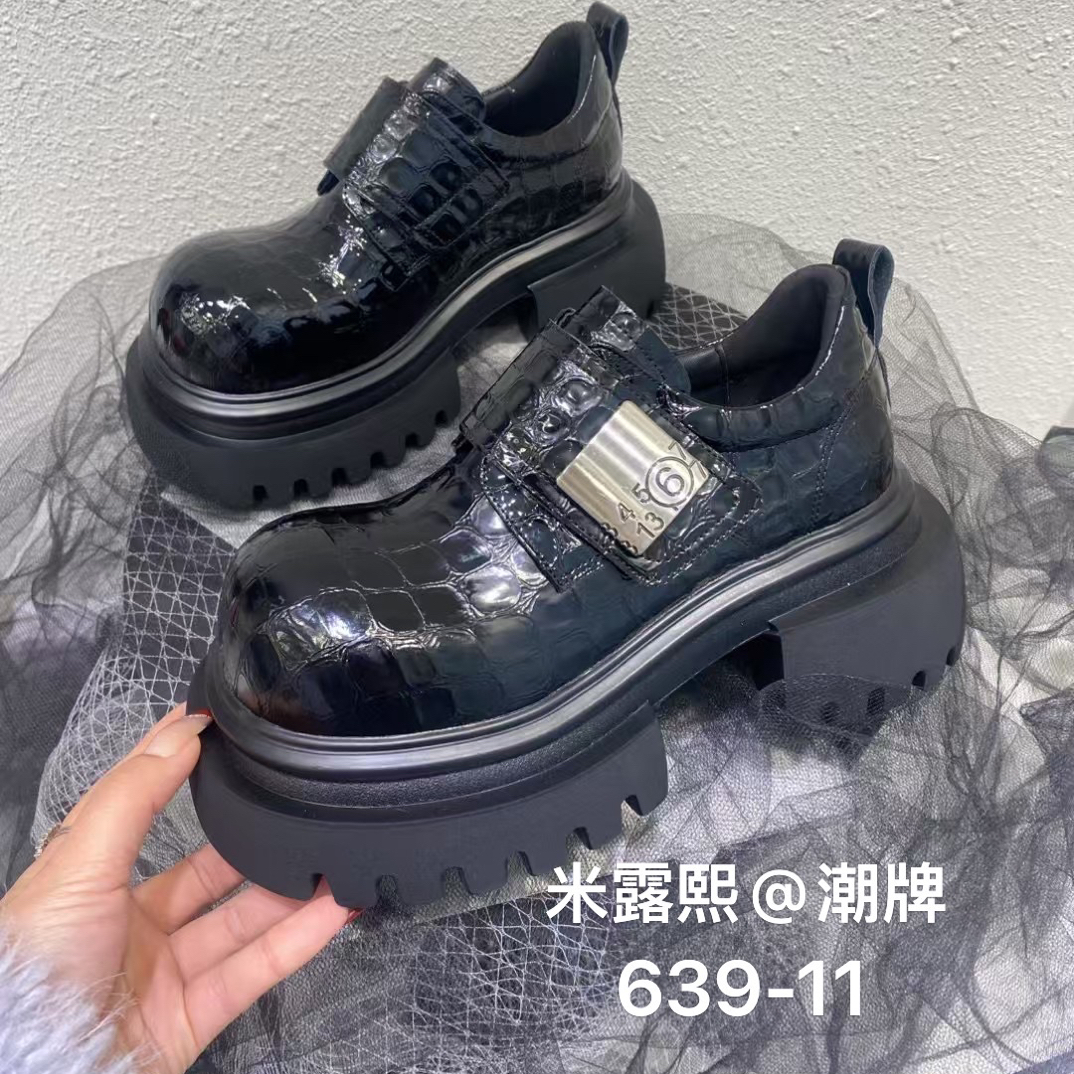 639-11欧货英伦风石头纹漆皮鞋女新款厚底增高级感时尚百搭单鞋