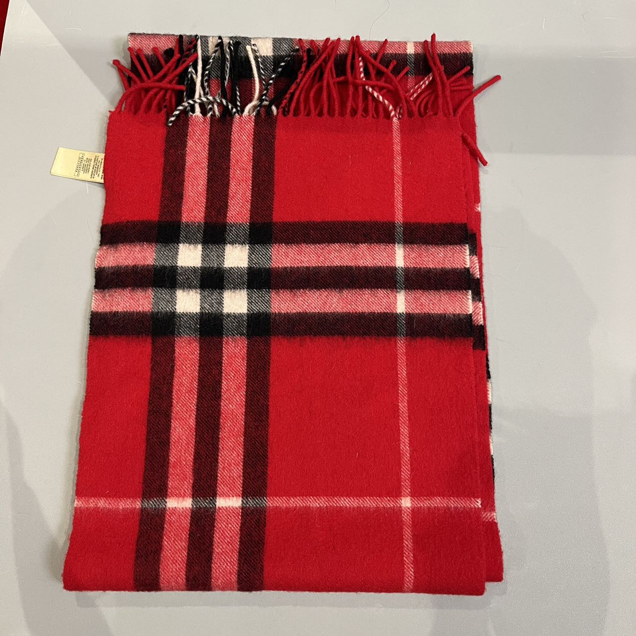 99新 BURBERRY/博柏利 蔚蓝/红色羊绒围巾