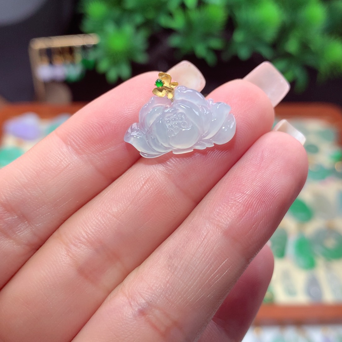 翡翠18K金镶嵌吊坠(不含链)