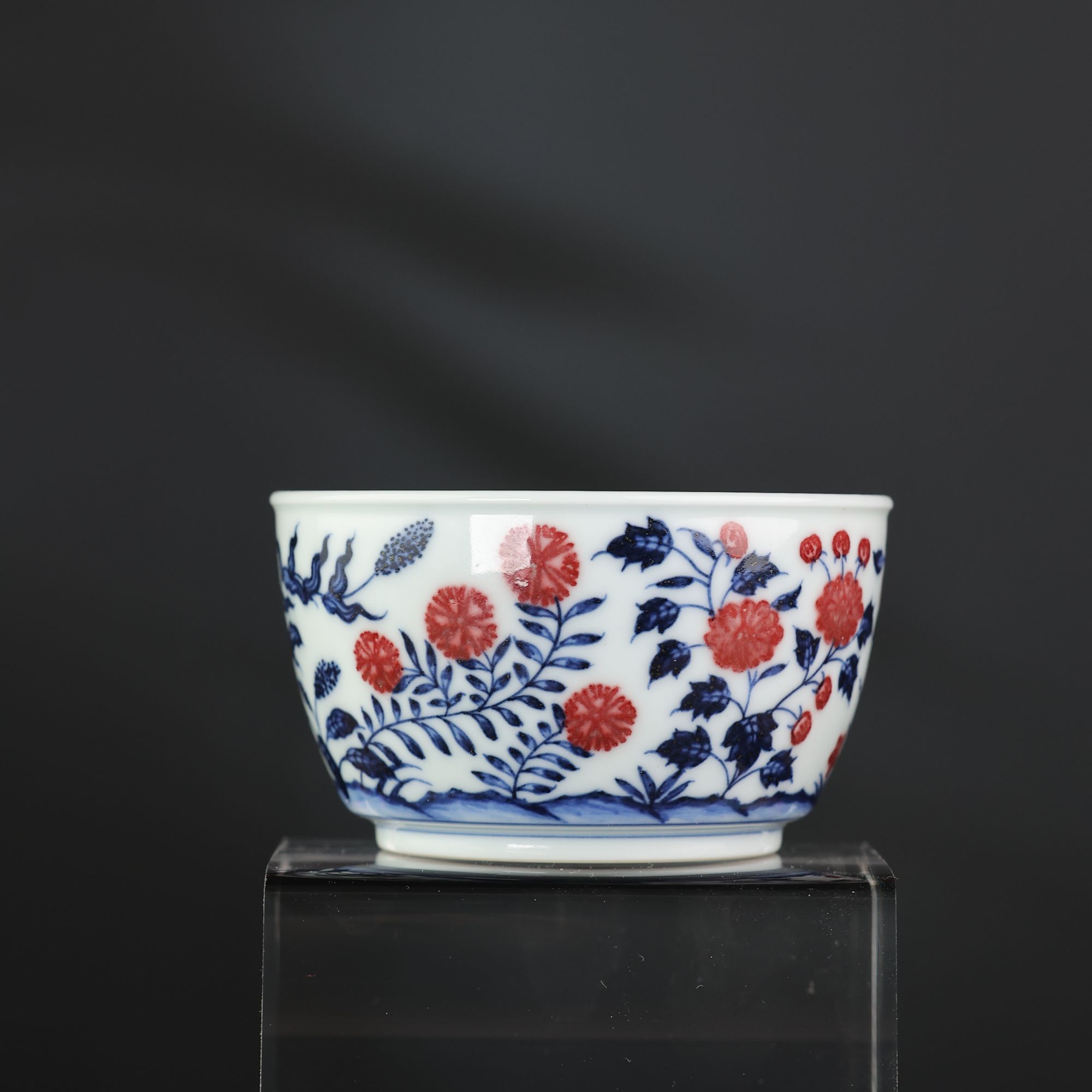 【阳春白雪】青花釉里红九秋纹禅定杯 家用 主人杯 纯手工 陶瓷  