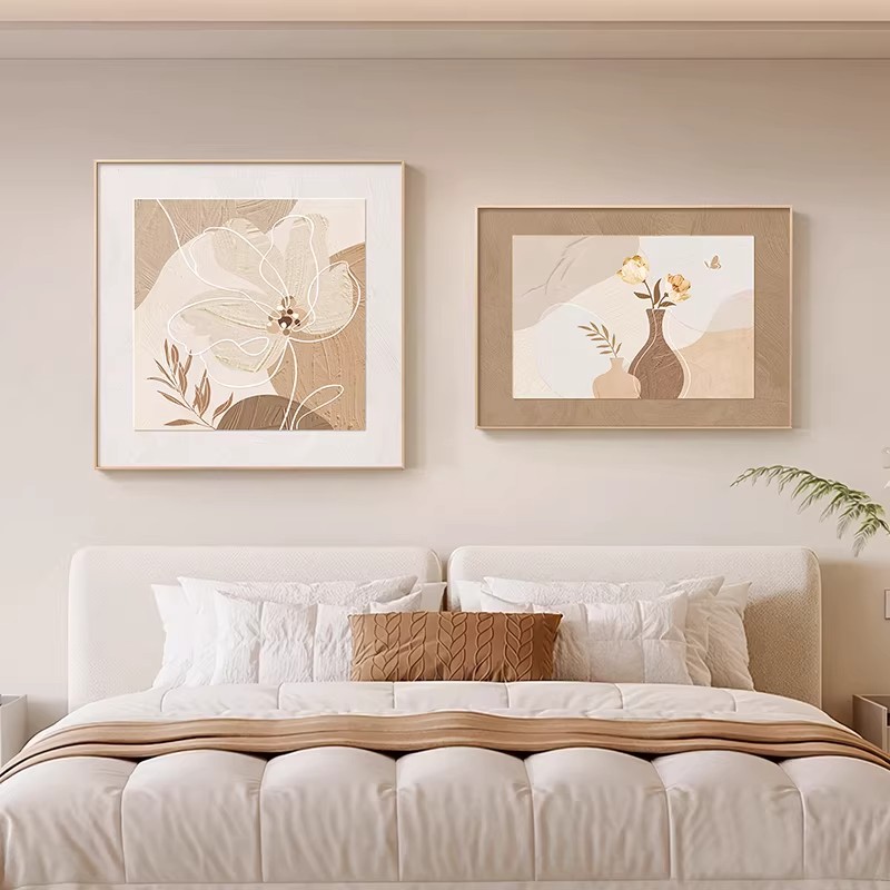 现代简约抽象花卉装饰画卧室客厅挂画奶油风房间床头主卧植物挂画