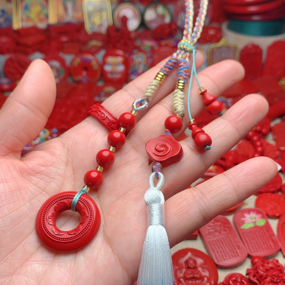 天然辰砂工艺品朱砂车挂