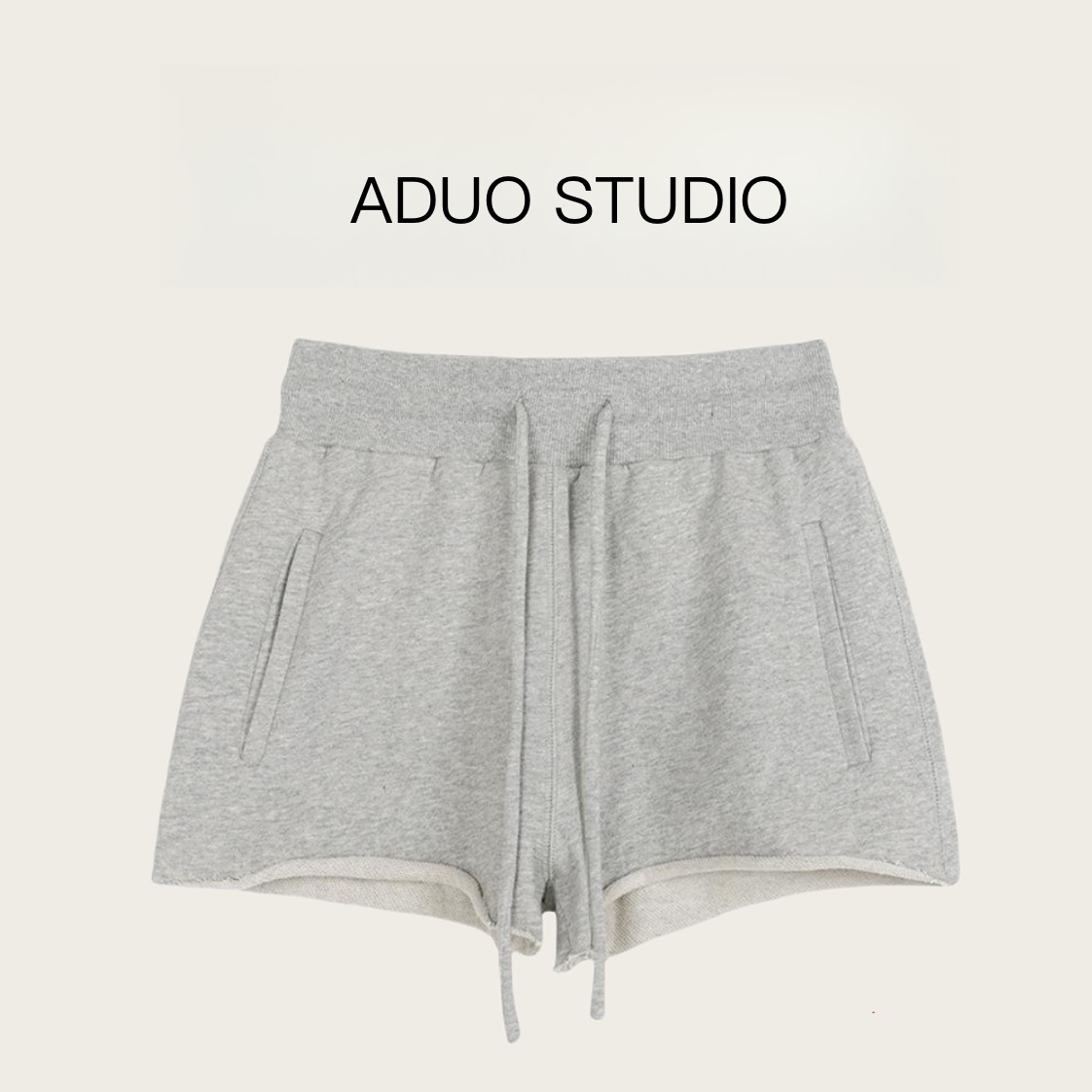 ADUOSTUDIO 亚麻 夏季新款纯色卷边抽绳显腿细休闲百搭短裤