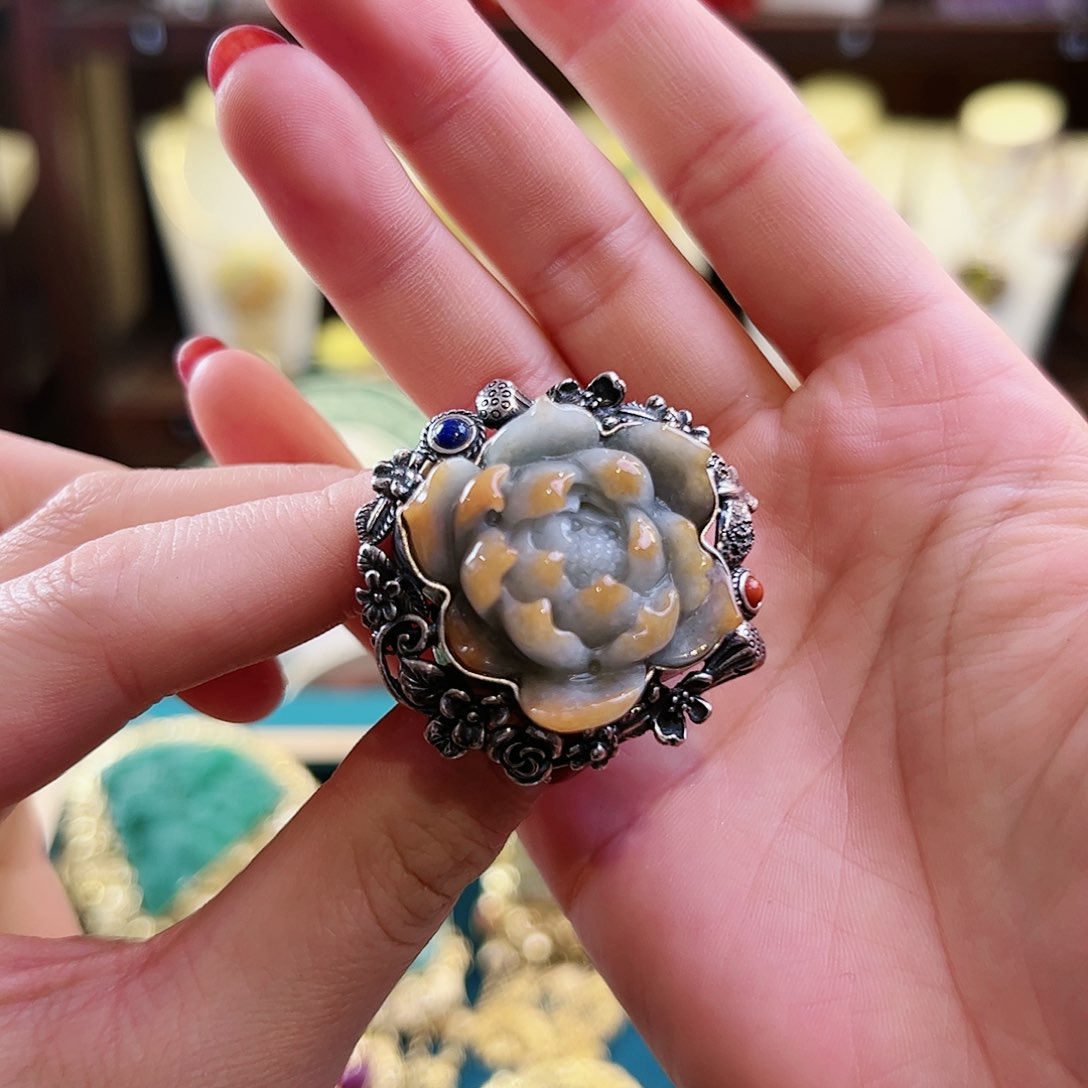 翡翠戒指银S925镶嵌戒指