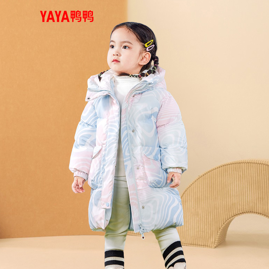 YAYA/鸭鸭童装儿童羽绒服女中长款小童天使翅膀连帽加厚防寒外套