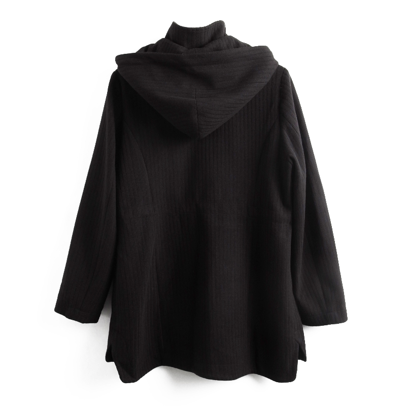 胖太太大码女装秋冬新品通勤带帽中长款黑色显瘦厚外套719301910