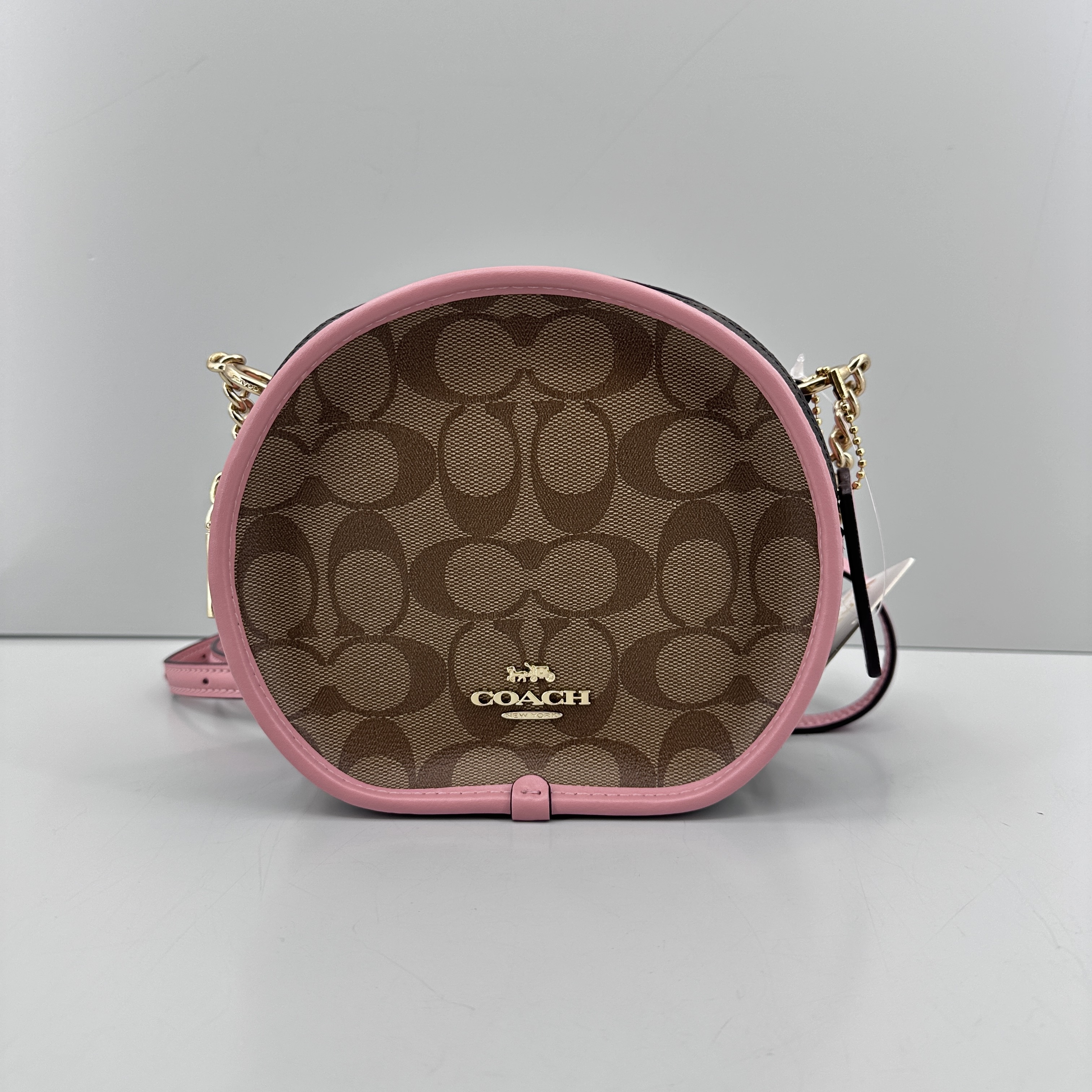 95新 COACH/蔻驰 粉拼老花圆饼斜挎包17X15X6cmM020304