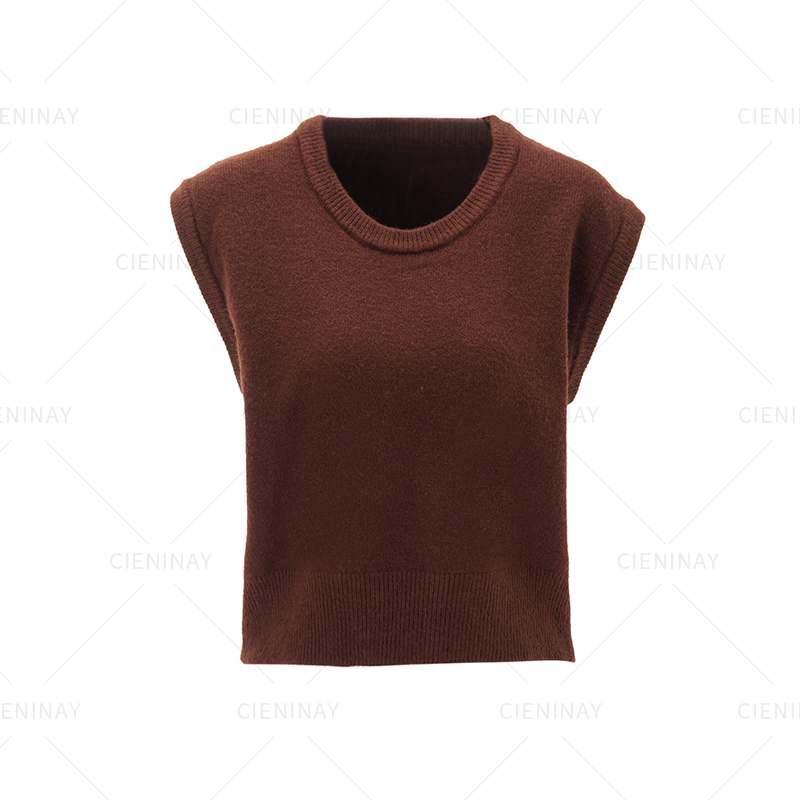 【An】时尚圆领纯色针织马甲背心女新款简约百搭马夹上衣4121C68829