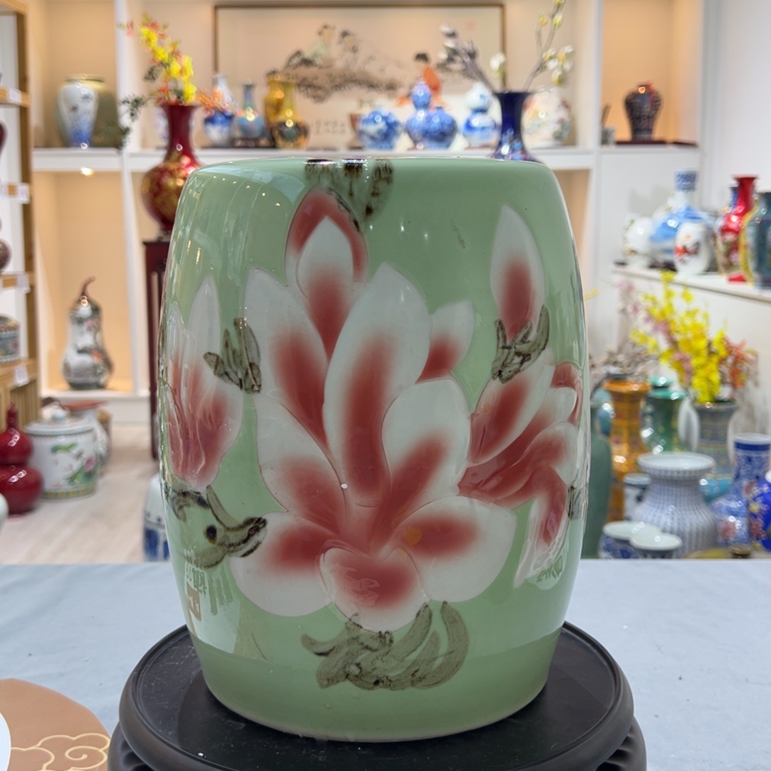 摆件陶28cm绿凳子花朵
