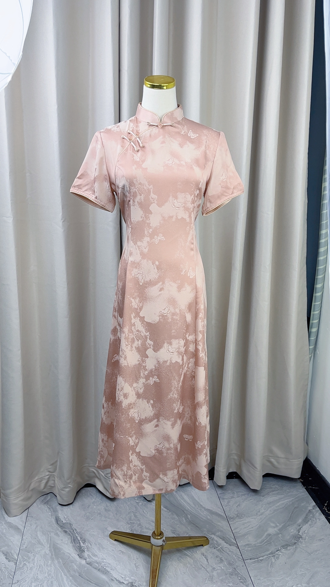 薄款不开衩短袖气质旗袍长旗袍日常提花蕾丝新中式