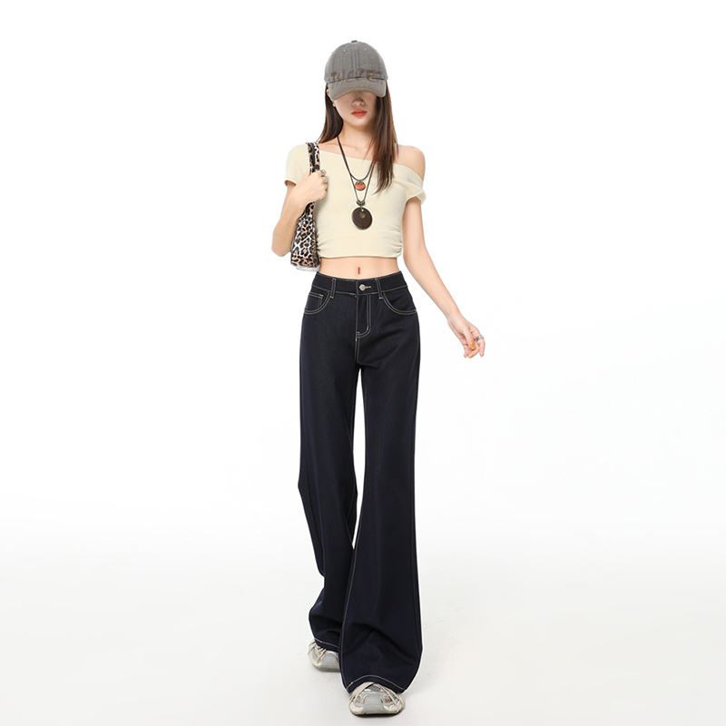 夏季冰丝薄款高腰微喇叭阔腿裤显瘦休闲通勤时尚舒适牛仔裤女
