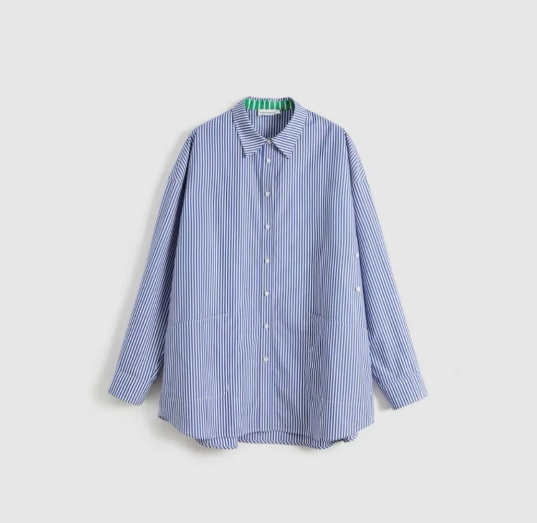 25春夏SHORTSENTENCE设计师品牌蓝白条纹长袖衬衣