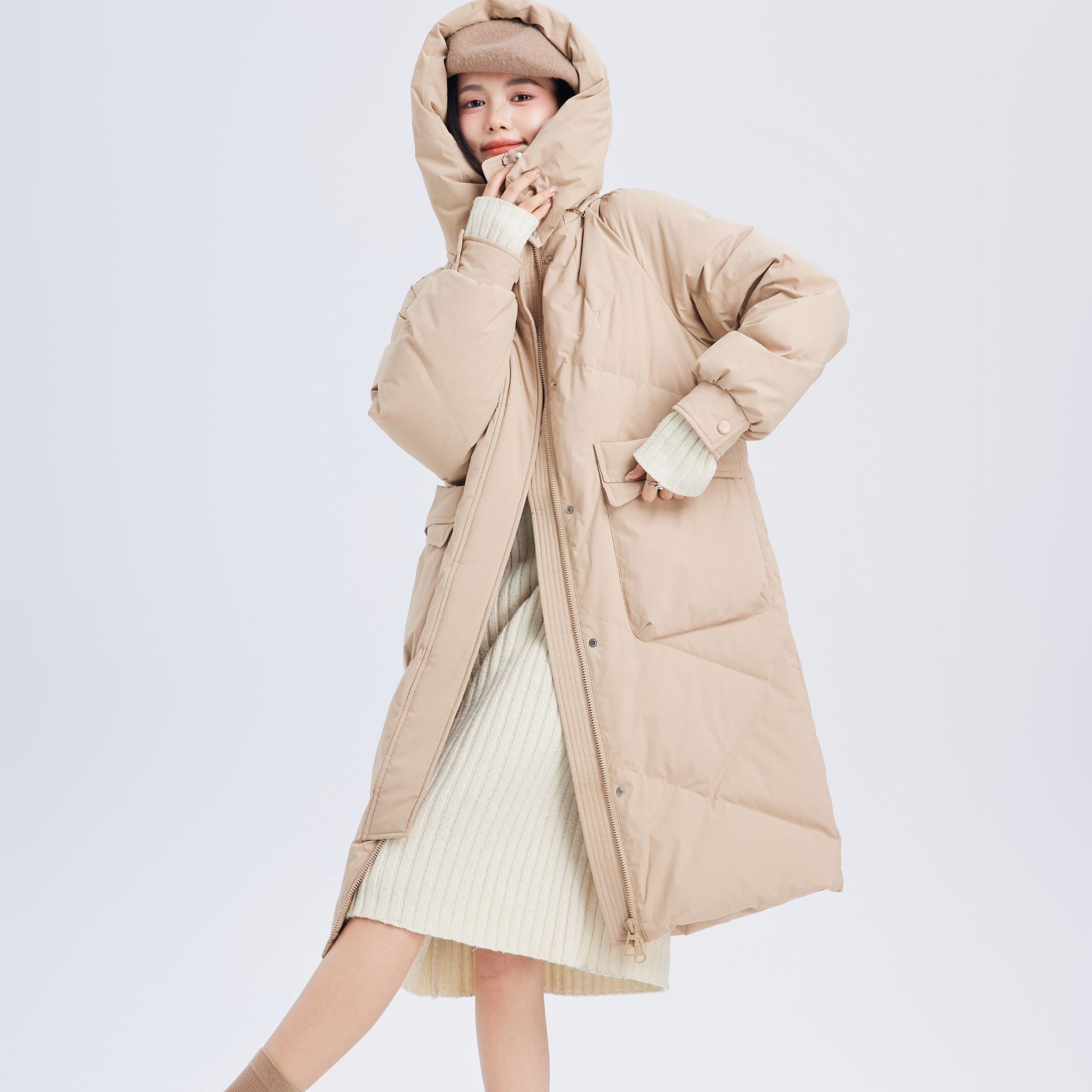 雪中飞秋冬长款连帽中长款羽绒服X30143170F