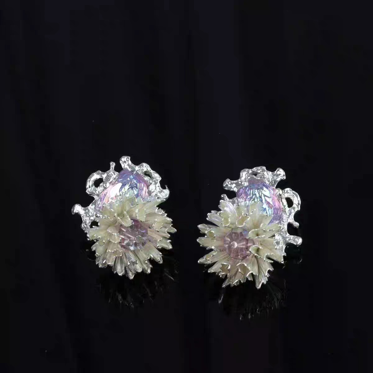合金耳饰 中古女孩Vintage  法国GAVILANE琉璃1750耳夹A5355