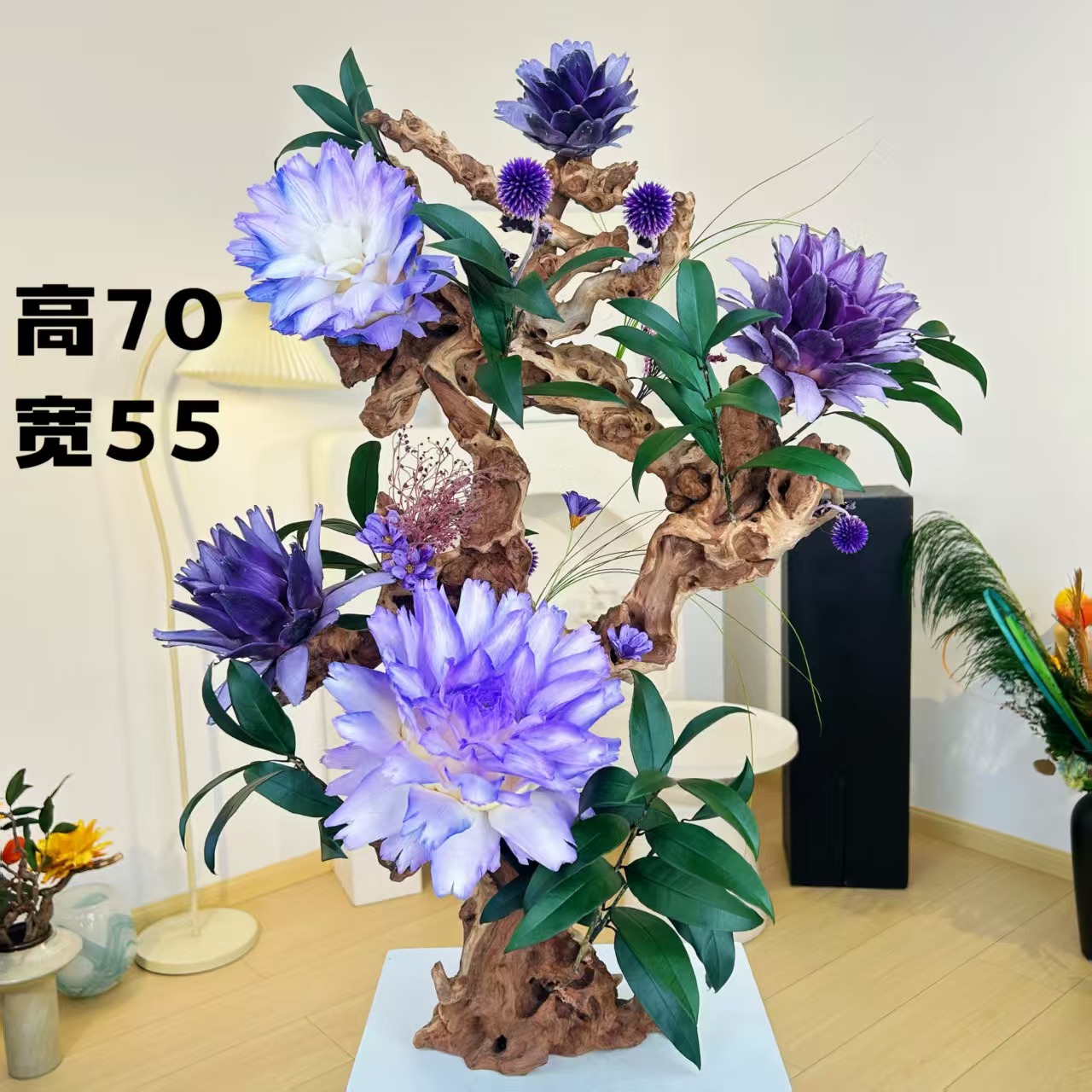 【沁姝系列】孤品洋蓟一物一拍定制款玄关电视柜岛台软装摆件永生花