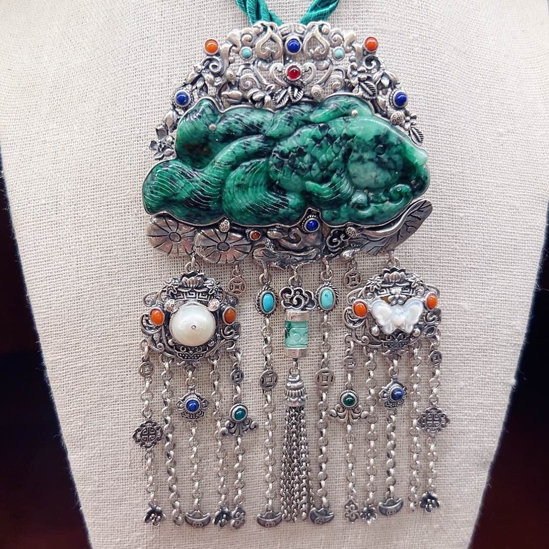 翡翠银S925镶嵌吊坠吊坠