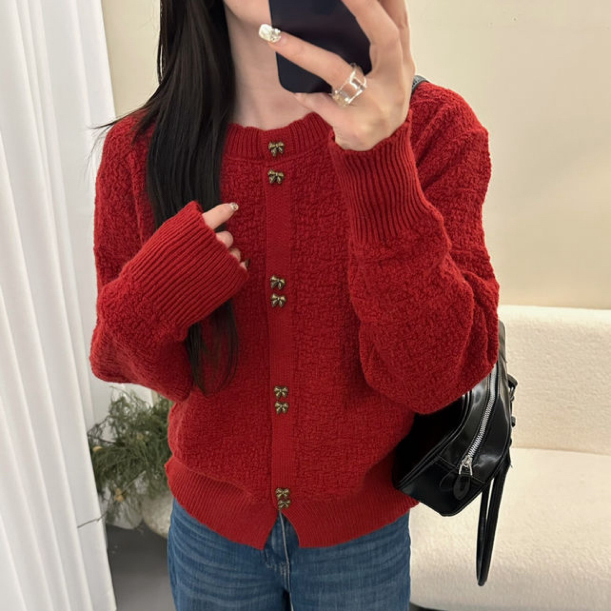 INS风学院风毛针织衫针织衫秋冬红色气质上衣网红显瘦小香风