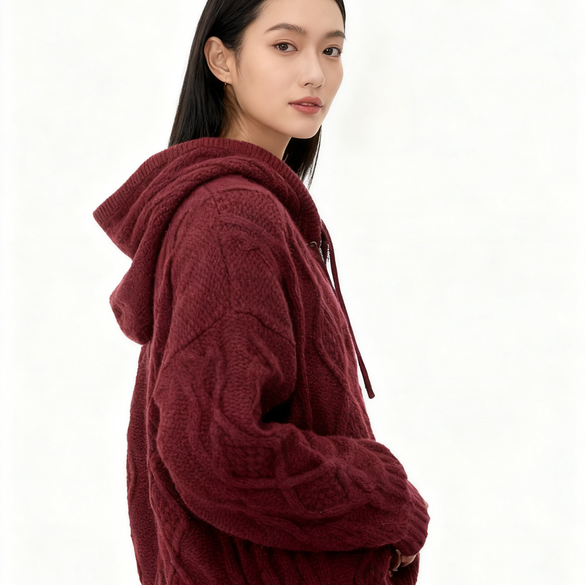 女开衫连帽拉链加厚短款宽松毛衣卫衣5318