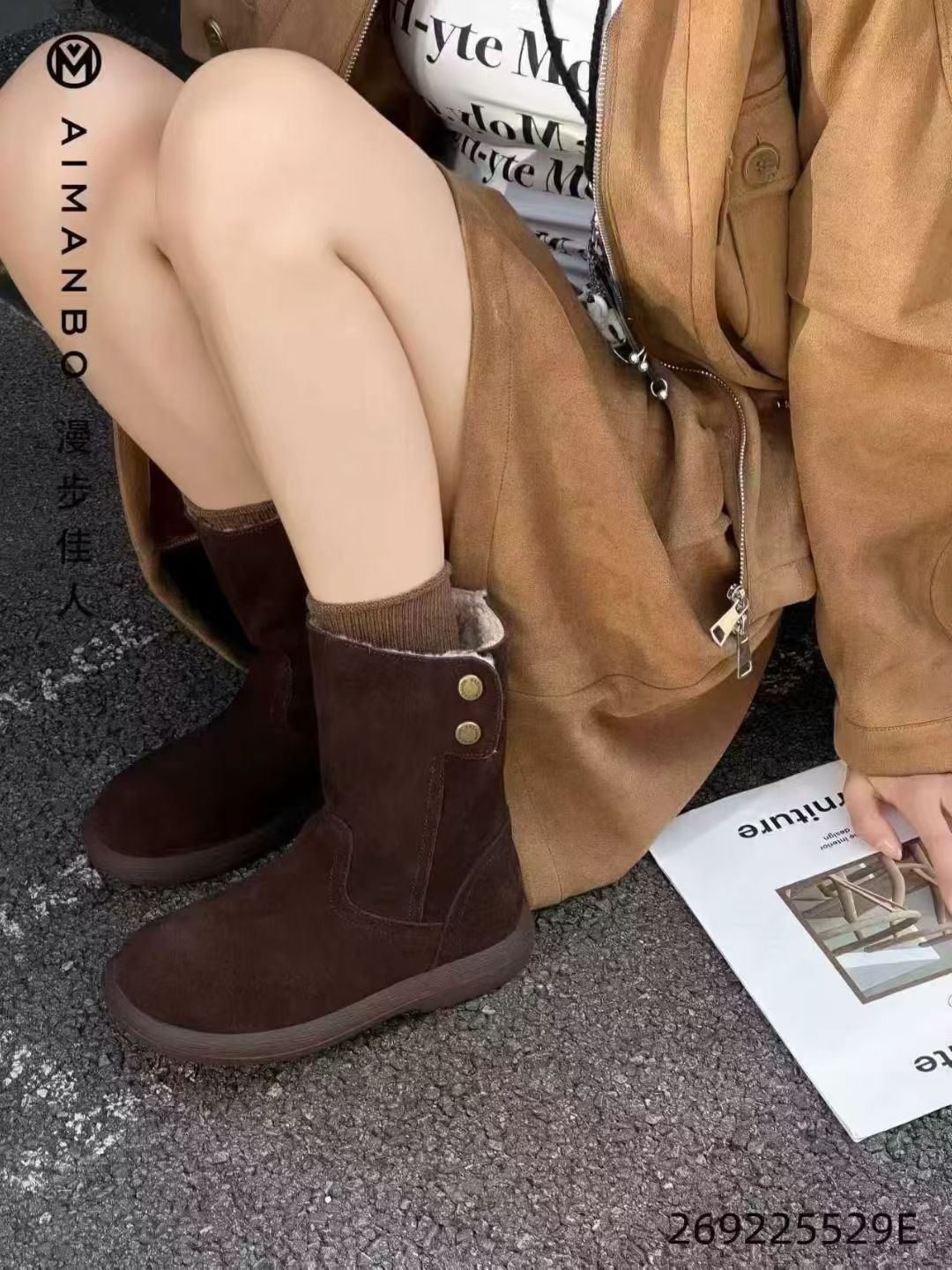 2025漫步佳人冬季欧美风雪地靴休闲风棉靴