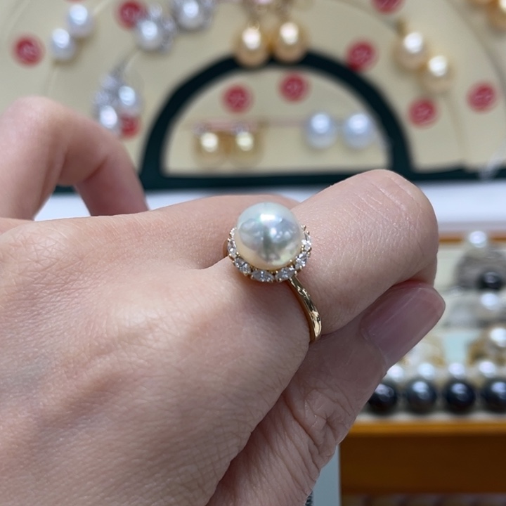 海水珍珠戒指银S925镶嵌AK 9-10mm 96号