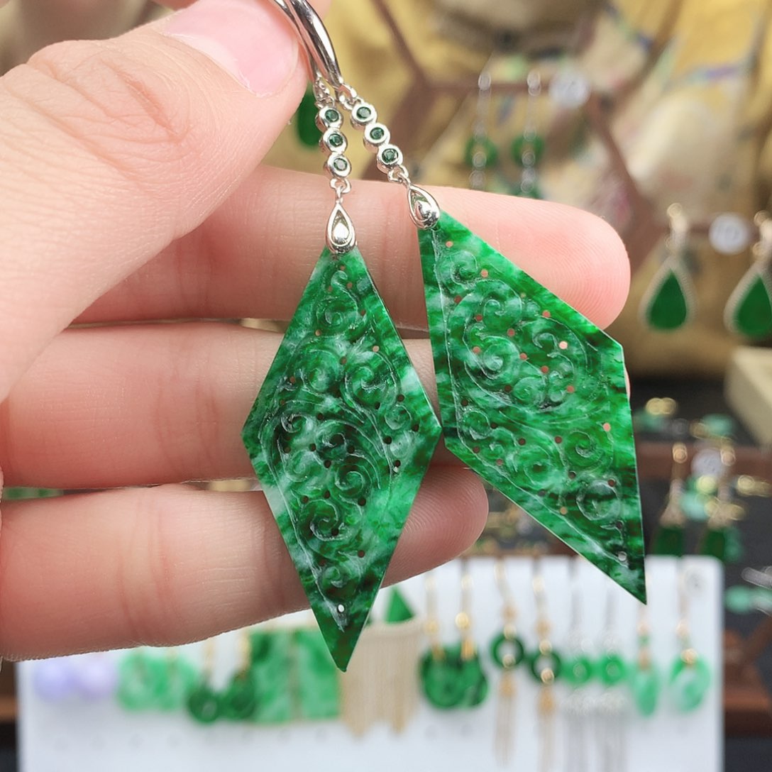 翡翠耳饰银S925镶嵌耳饰