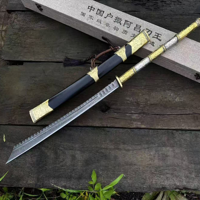 纯手工锻打大马士革康熙斩马刀一体刀剑工艺品未开刃可作收藏摆件
