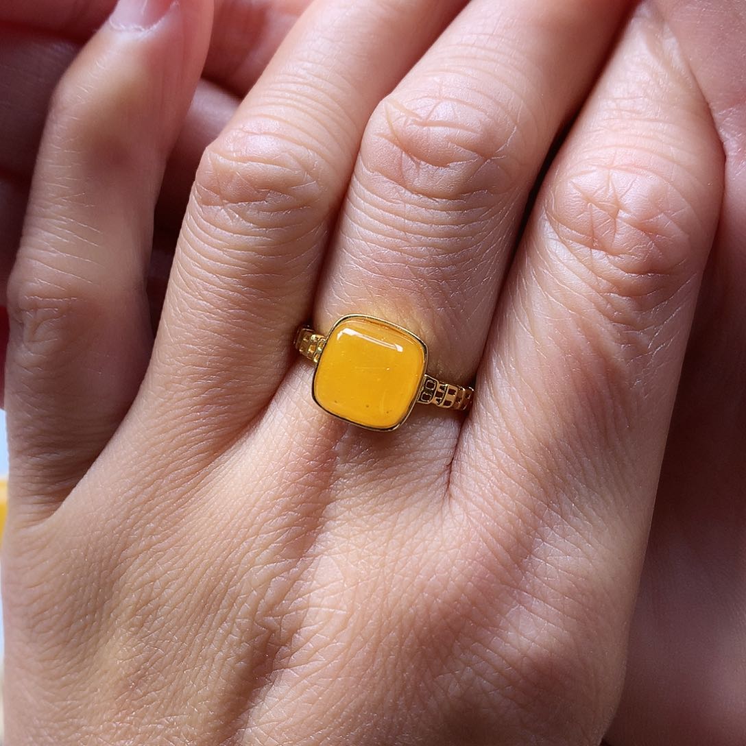 蜜蜡银S925镶嵌戒指戒指