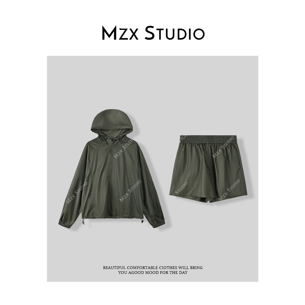 MZX 户外防晒UPF值50+防晒 宽松连帽外套搭配短裤套装TZ7619-F